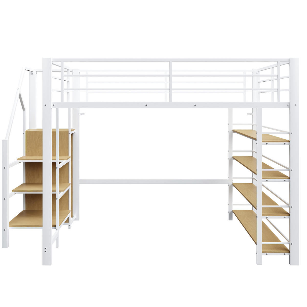 HOCHBETT 140/200 cm aus Metall und MDF mit Stauraumtreppe und Kleiderstange Weiß - Weiß, Metall (140/200cm) - Modenvie
