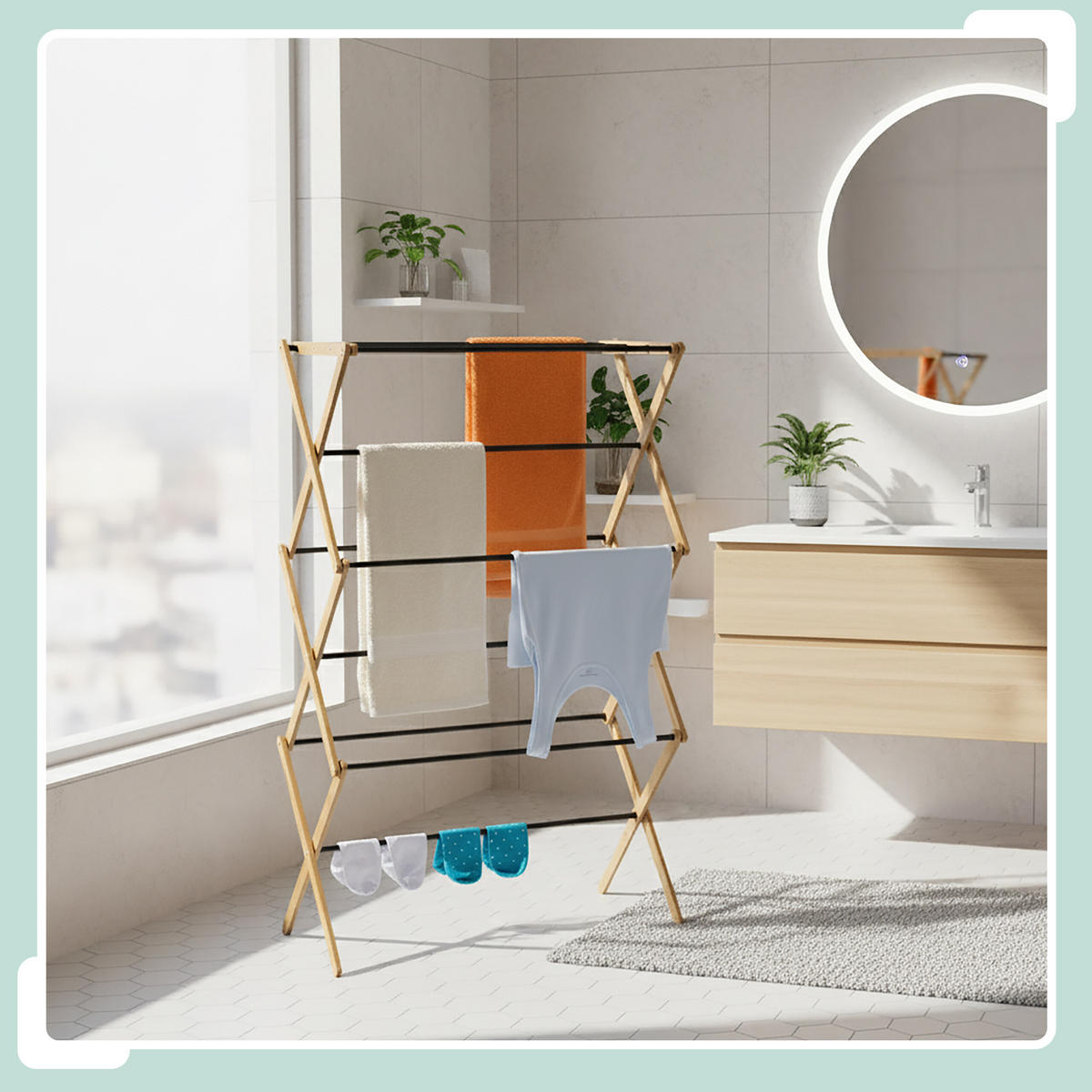 SUŠIAK na prádlo - viacfarebná, kov/drevo (73/115/33cm) - Relaxdays