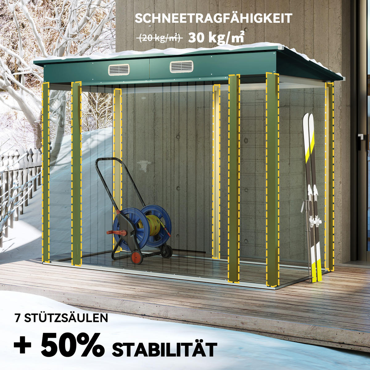 GERÄTEHAUS Stahl 249 x 121 x 166/183 cm - Grün, Metall (121/183/249cm) - Outsunny