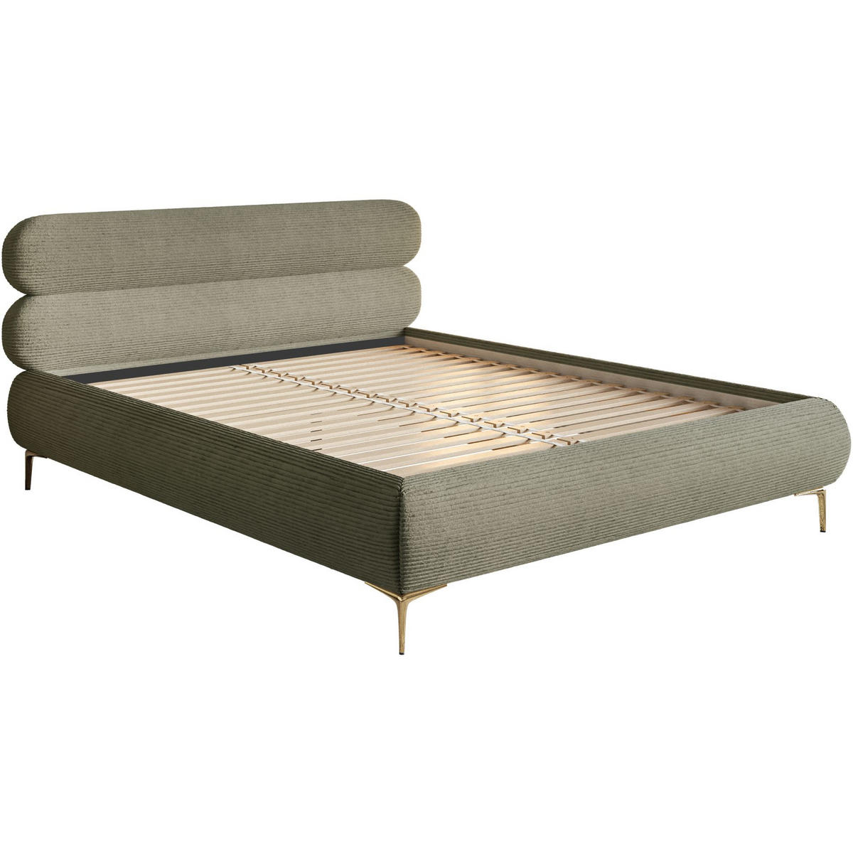 POLSTERBETT Roule Cord Olivgrün 180x200 cm - Goldfarben/Olivgrün, Textil/Metall (140/200cm) - Selsey