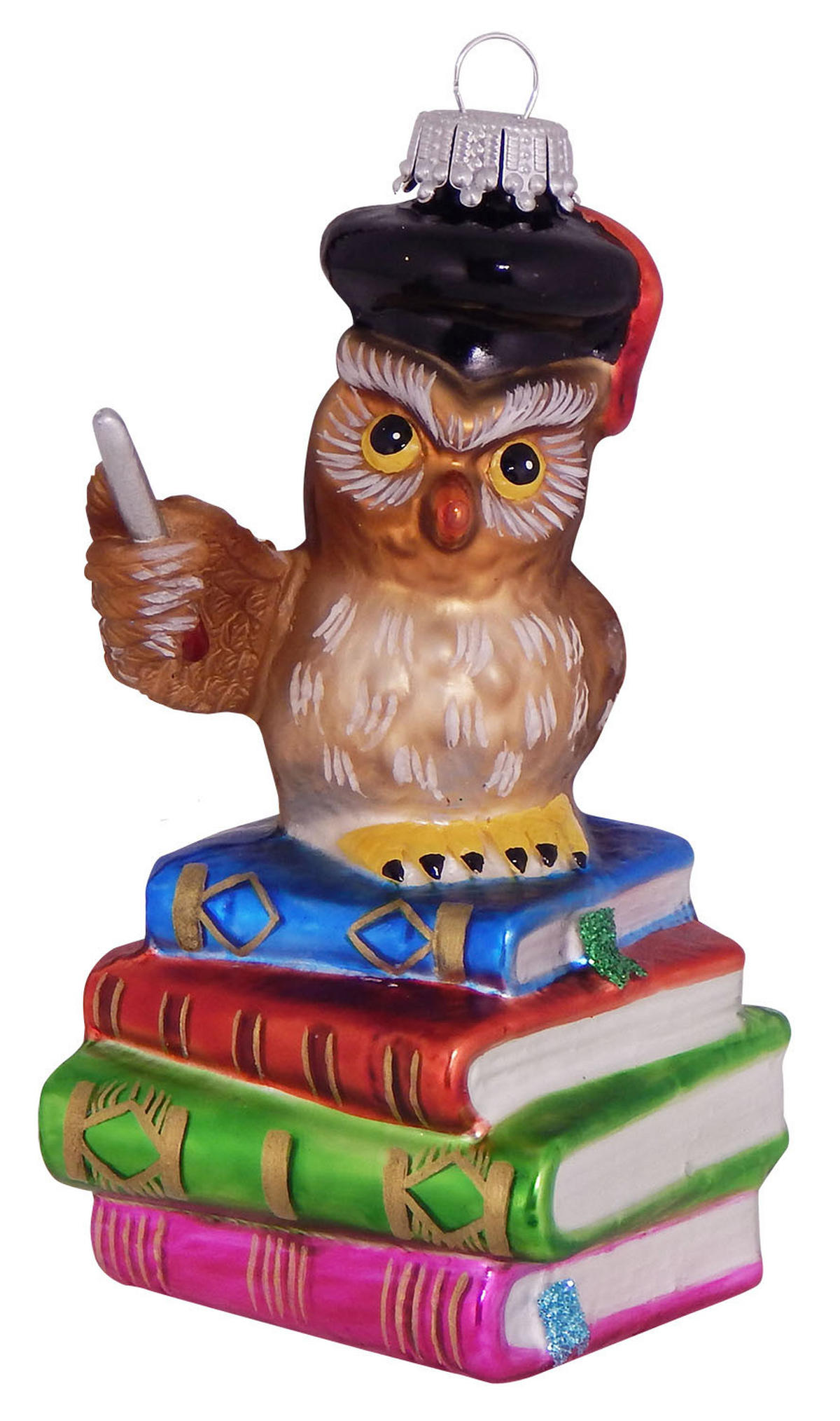 CHRISTBAUMSCHMUCK Lehrer Eule Dr. Steger Mehrfarbig 10cm (Glas / 1 Stk.) - Multicolor, Glas (6/10/6cm) - Krebs Glas Lauscha