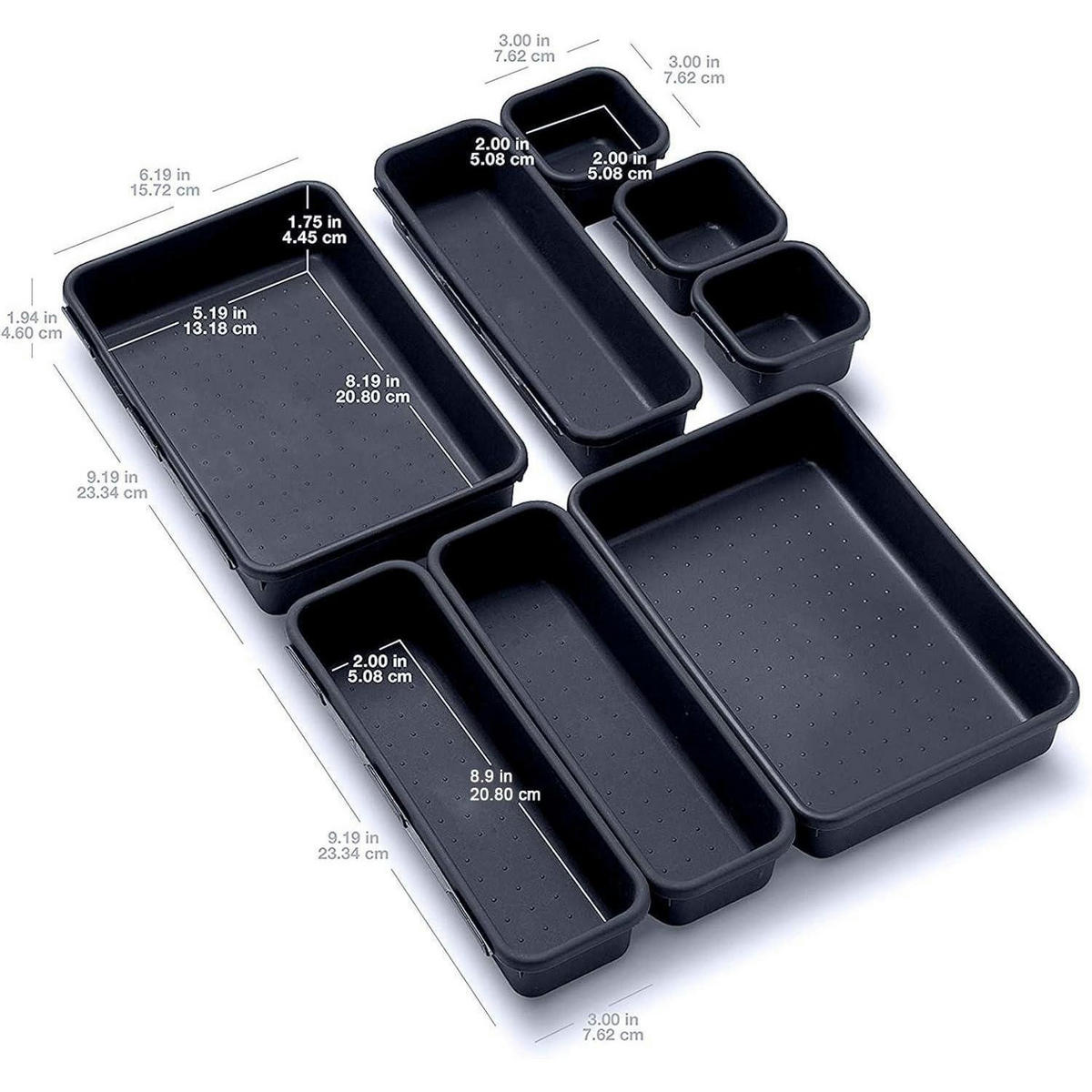 SCHUBLADEN Organizer 8-teiliges Set Dunkelgrau - Anthrazit, Kunststoff (10/2/10cm)