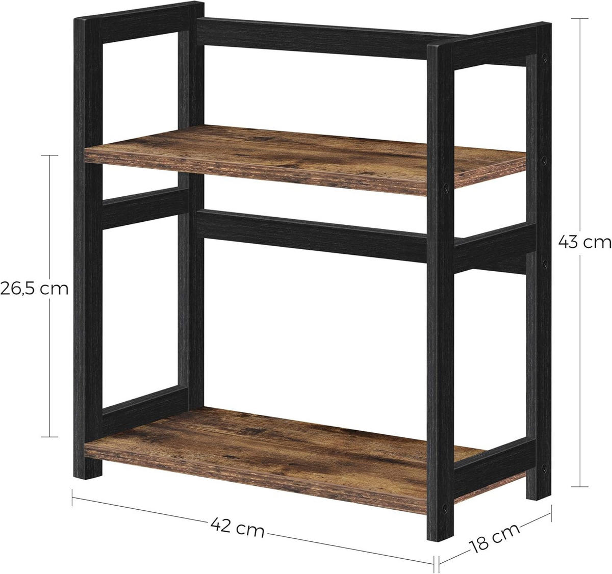 GEWÜRZREGAL Rustikales Braun/Schwarz 42x18 cm OFS046B01 Zwei Ebenen - Schwarz, Holz (42/43/18cm)