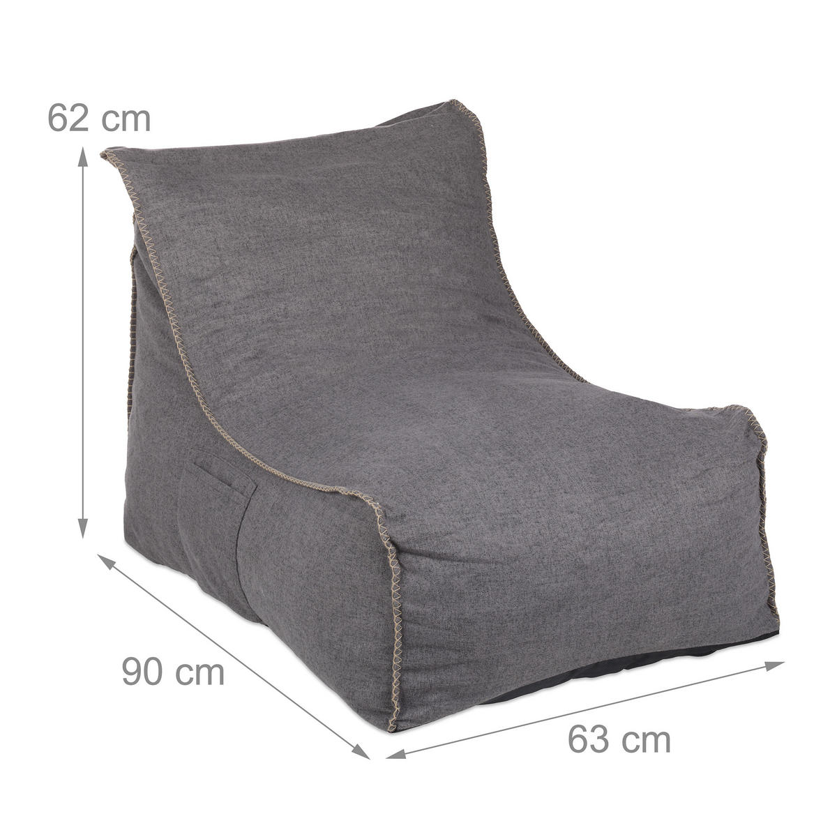 SITZSACK - Grau, Textil (63/62/90cm) - Relaxdays