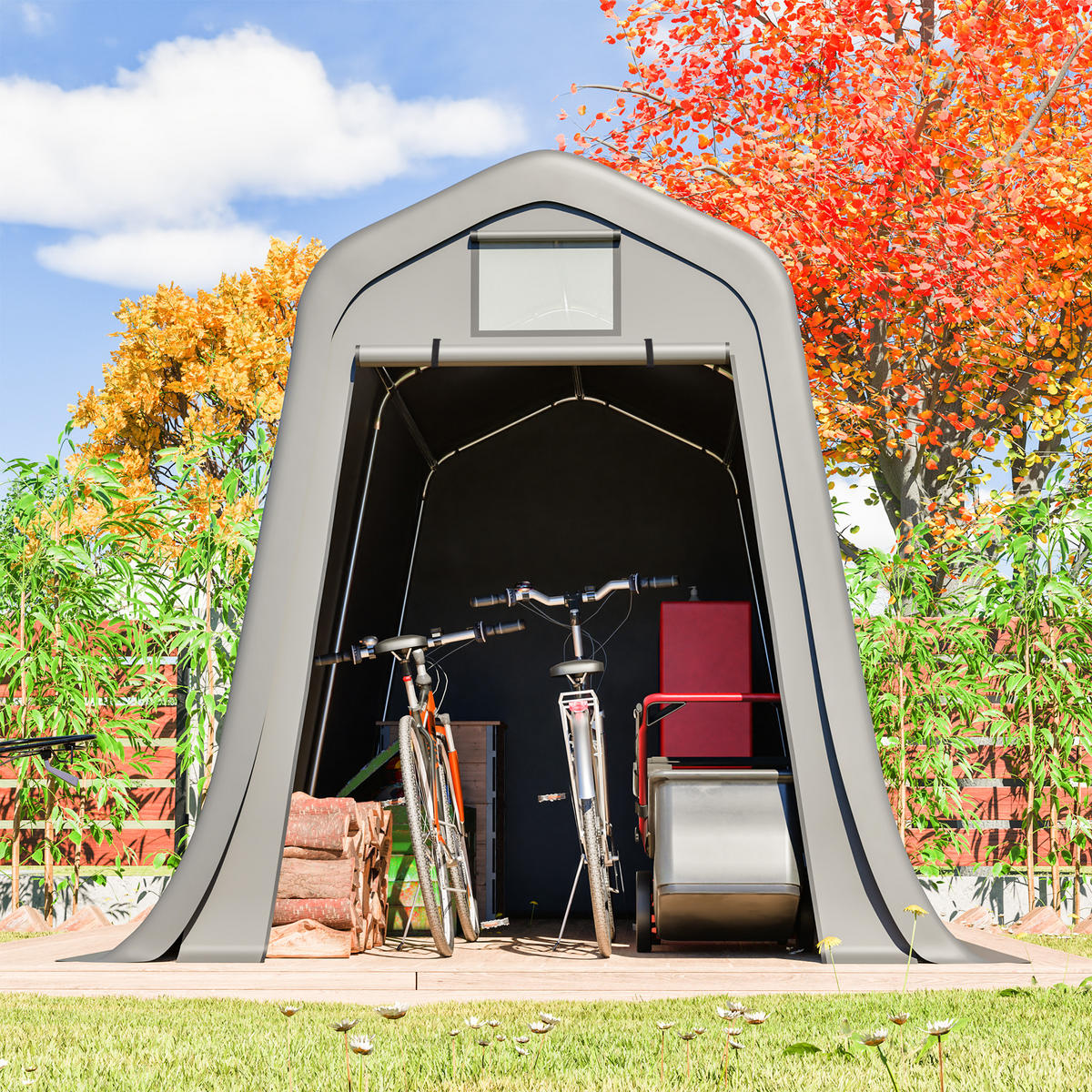 GERÄTESCHUPPEN 366x213x225 cm mit Spitzdach Dunkelgrau - Grau, Metall (366/225/213cm) - ComfortXL