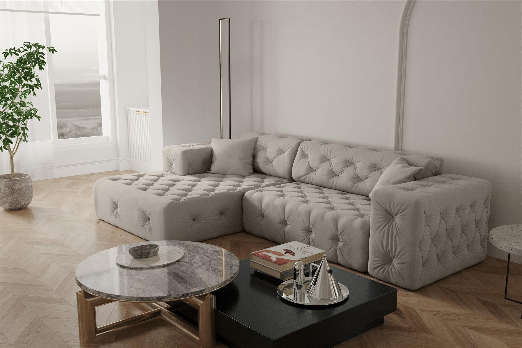 ECKSOFA Chantal - Creme, Holzwerkstoff/Textil (266/171cm) - Fun Möbel