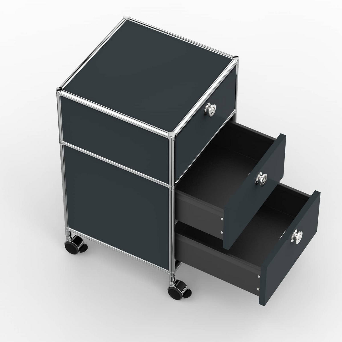 BÜRO-ROLLCONTAINER, Metall, 40 cm, 1 Schublade + 1 Doppelschublade, Anthrazitgrau - Chromfarben/Silberfarben, Metall (40/68.2/39.7cm) - Versee