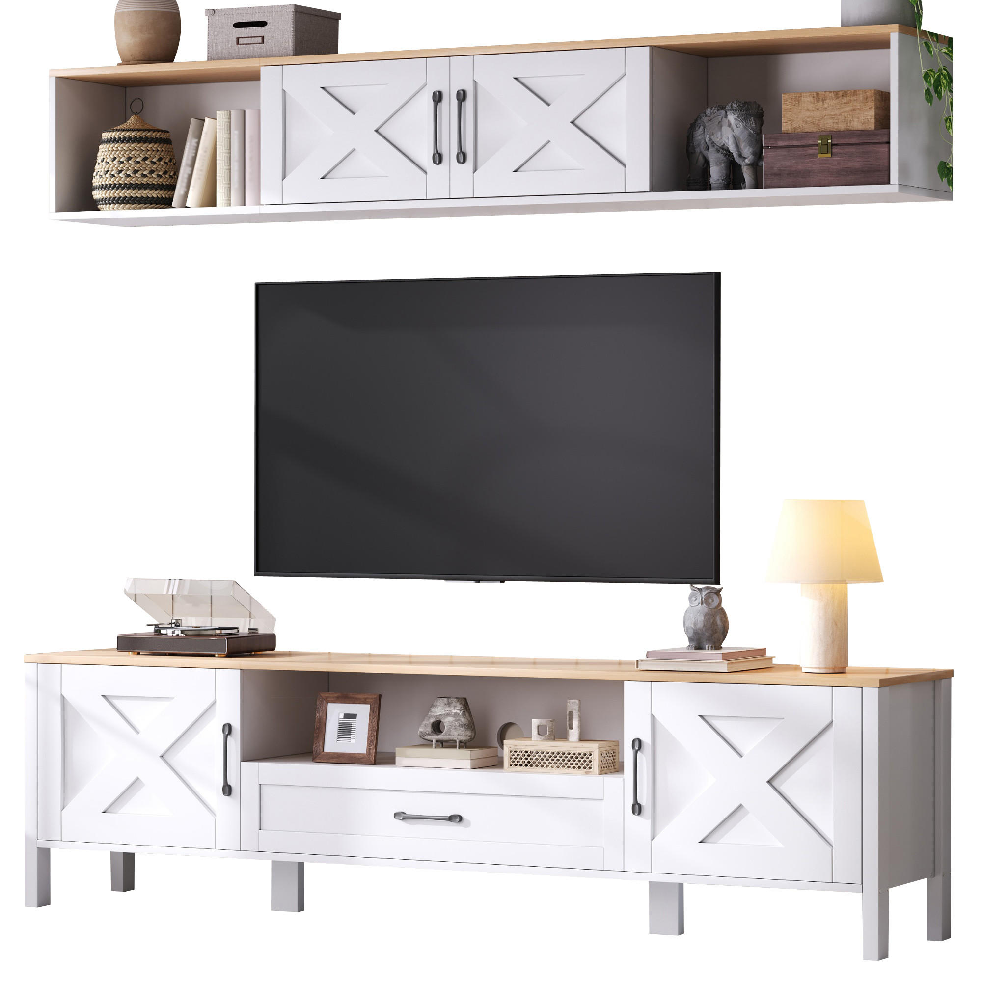 TV-LOWBOARD 180x40x50 cm Weiß 4 Schränke 1 Schublade Set - Weiß, Holzwerkstoff (30/27/180cm) - FLIEKS