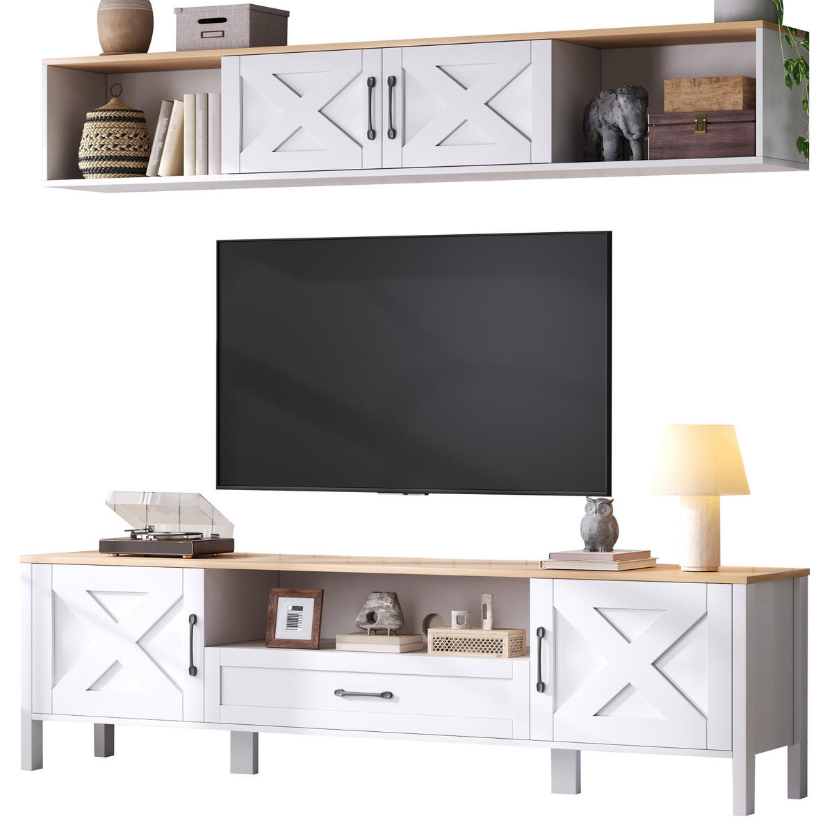 TV-LOWBOARD 180x40x50 cm Weiß 4 Schränke 1 Schublade Set - Weiß, Holzwerkstoff (30/27/180cm) - FLIEKS