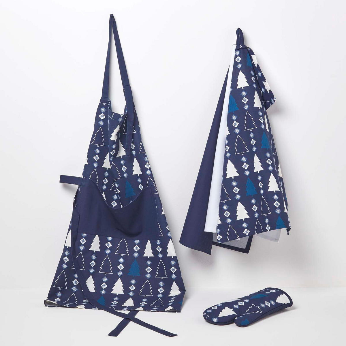 GESCHIRRTÜCHER 3er-Set, Motiv Winterland, 100% Baumwolle - Blau, Textil (50/70cm) - Homescapes