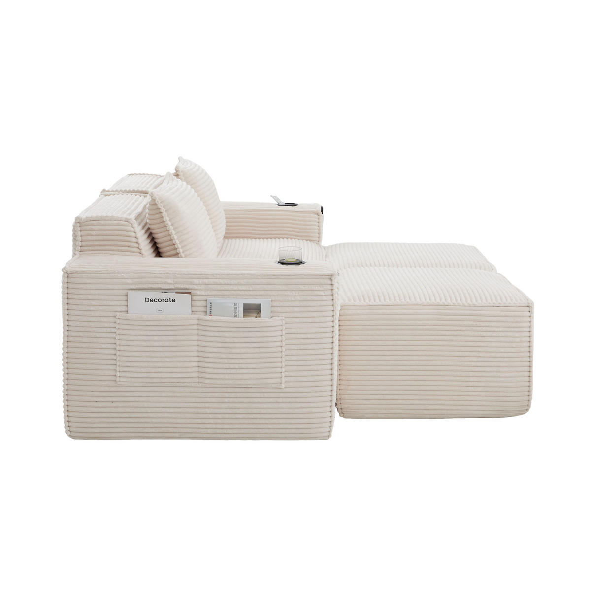 2-SITZER-SOFA DE-33836 mit 2 Hockern Beige - Beige, Textil (188/75/162cm) - ComfortXL