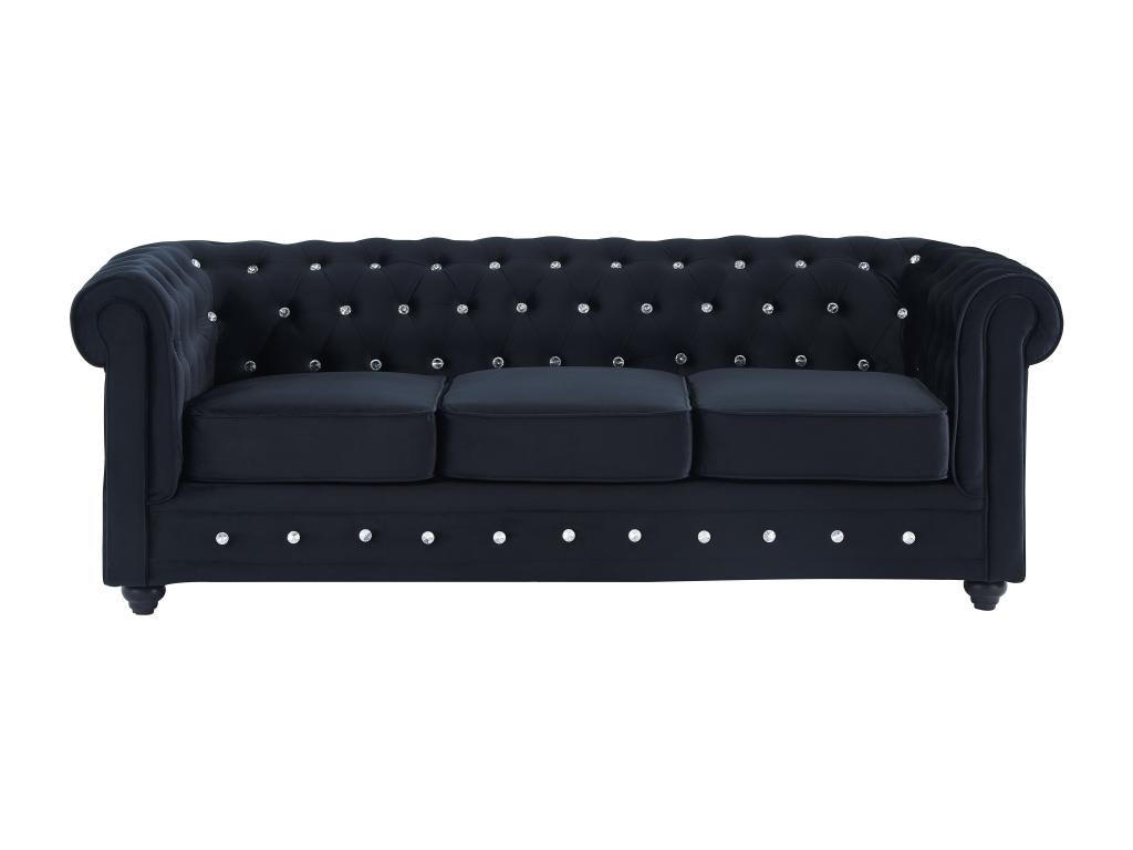 COUCHGARNITUR 3+1 - Samt - Schwarz mit Knöpfen in Kristalloptik - CHESTERFIELD - Schwarz, Textil (88/72/205cm) - Vente-Unique