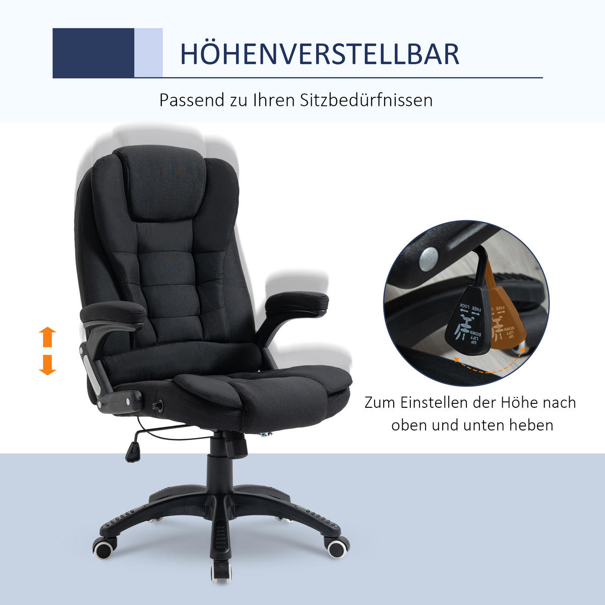 BÜROSTUHL Drehstuhl ergonomisch Schaumstoff Kunststoff leinenartiges Polyester - Schwarz, Kunststoff (72/120/65cm) - Vinsetto