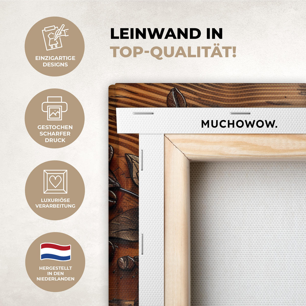 LEINWANDBILD Kaffee - Vintage - Braun - Tasse - Holz 40x30 cm - Braun, Textil (40/30cm) - MuchoWow