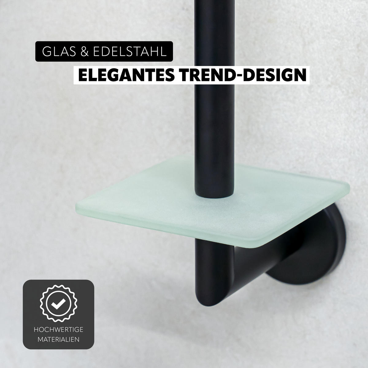 TOILETTENPAPIERHALTER PIAZZA BLACK, Glas und Edelstahl, schwarz - Schwarz, Metall (10/29/14cm) - bremermann