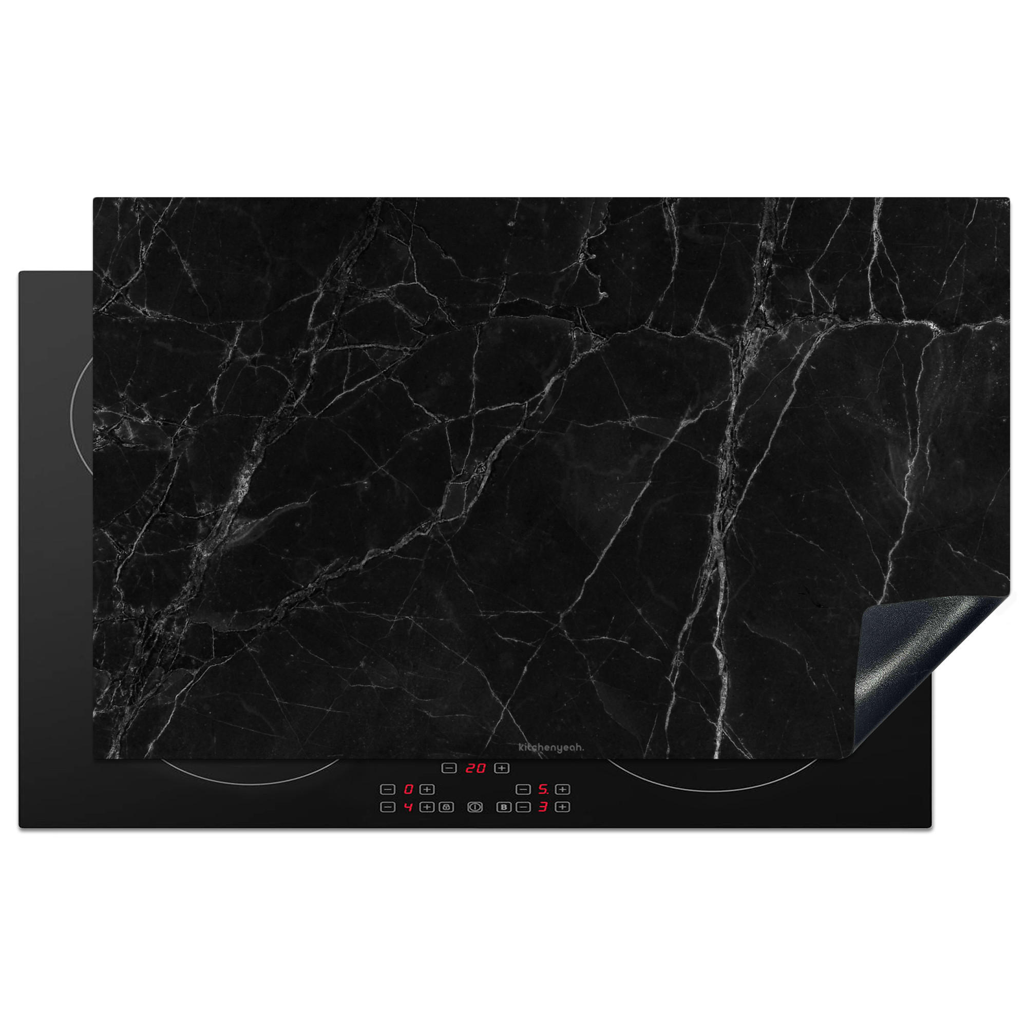 HERDABDECKPLATTE Schwarz - Marmor 85x52 cm - Schwarz, Kunststoff (85/0.2/52cm) - MuchoWow