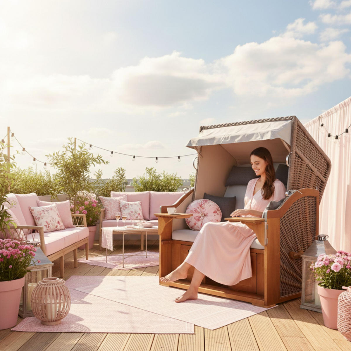 STRANDKORB Schleswig Pinie 2-Sitzer - Braun/Grau, Metall (120/160/80cm) - Mr. Deko