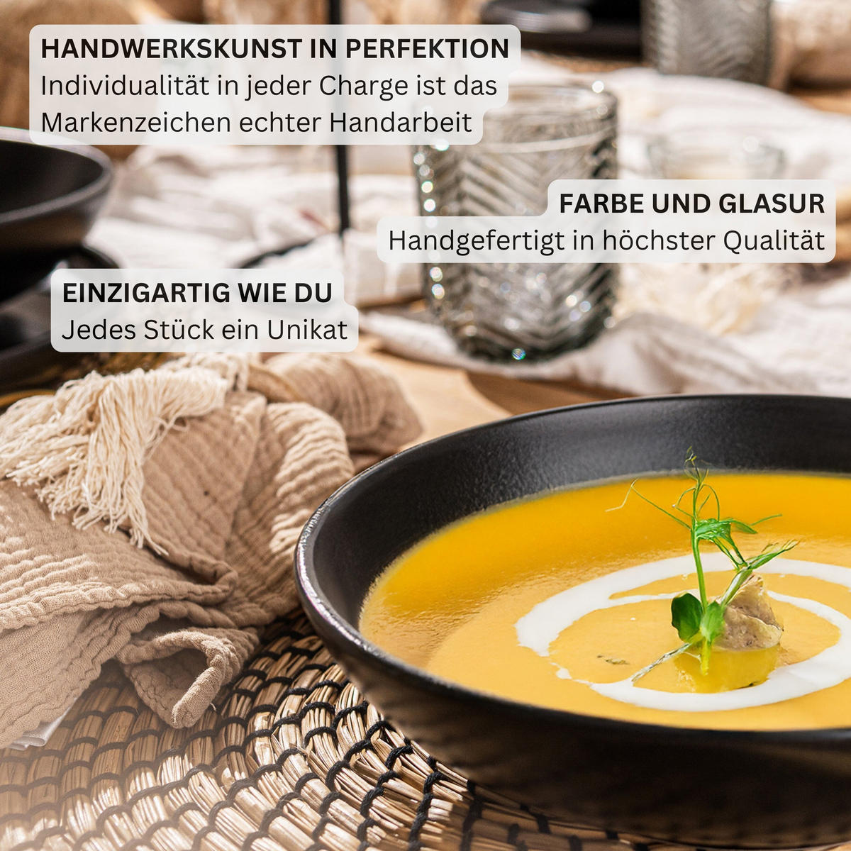 SUPPENTELLER SET MADEIRA - 6 teilig aus Steingut - Schwarz, Keramik (21cm) - Sänger