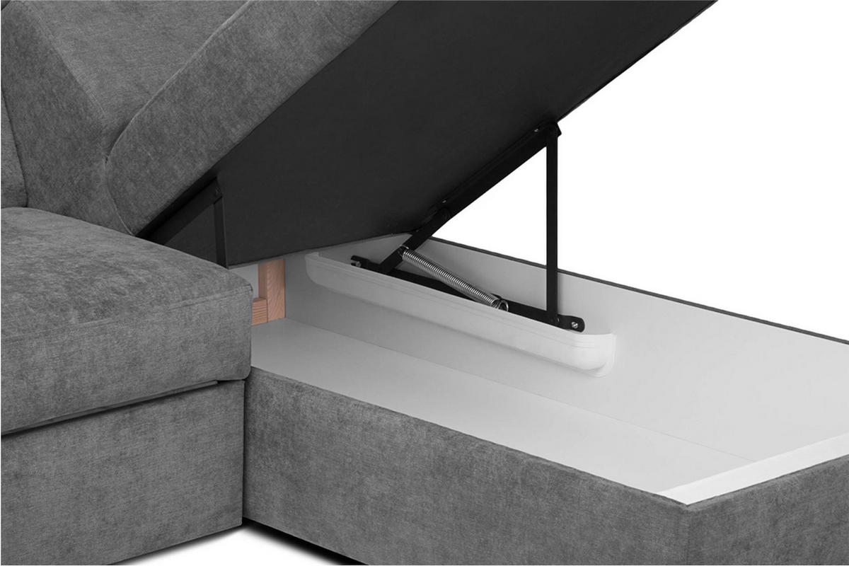 SCHLAFECKSOFA RATLO rechts 4/5-Sitzer mit Bettkasten in Lederoptik, grau - Silberfarben/Hellgrau, Textil (270/190cm) - KONSIMO®