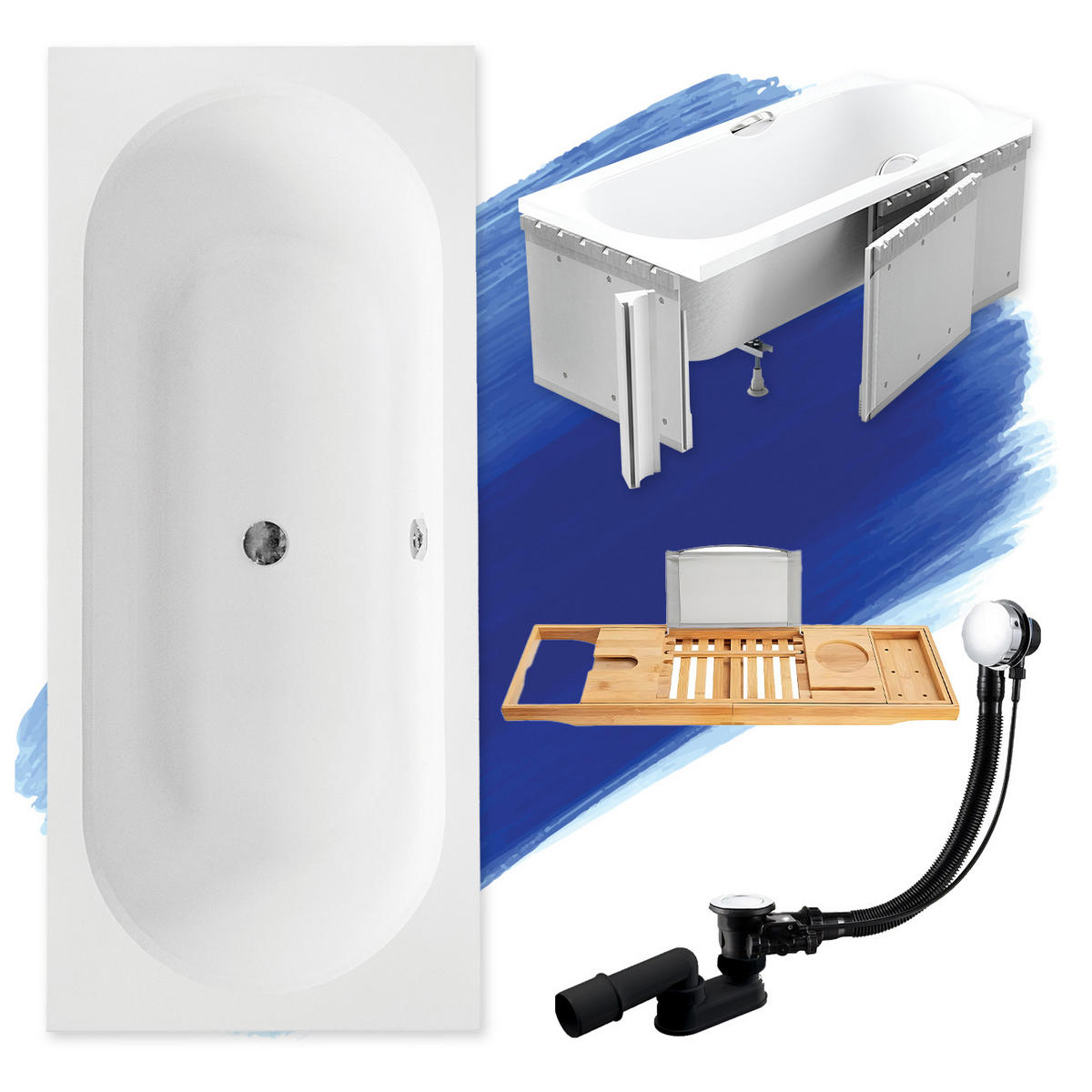 BADEWANNE Rechteck VITAE 160/75 + Styro + Ablage Ablauf Füße - Weiß, Kunststoff (75/55.5/160cm) - bad land