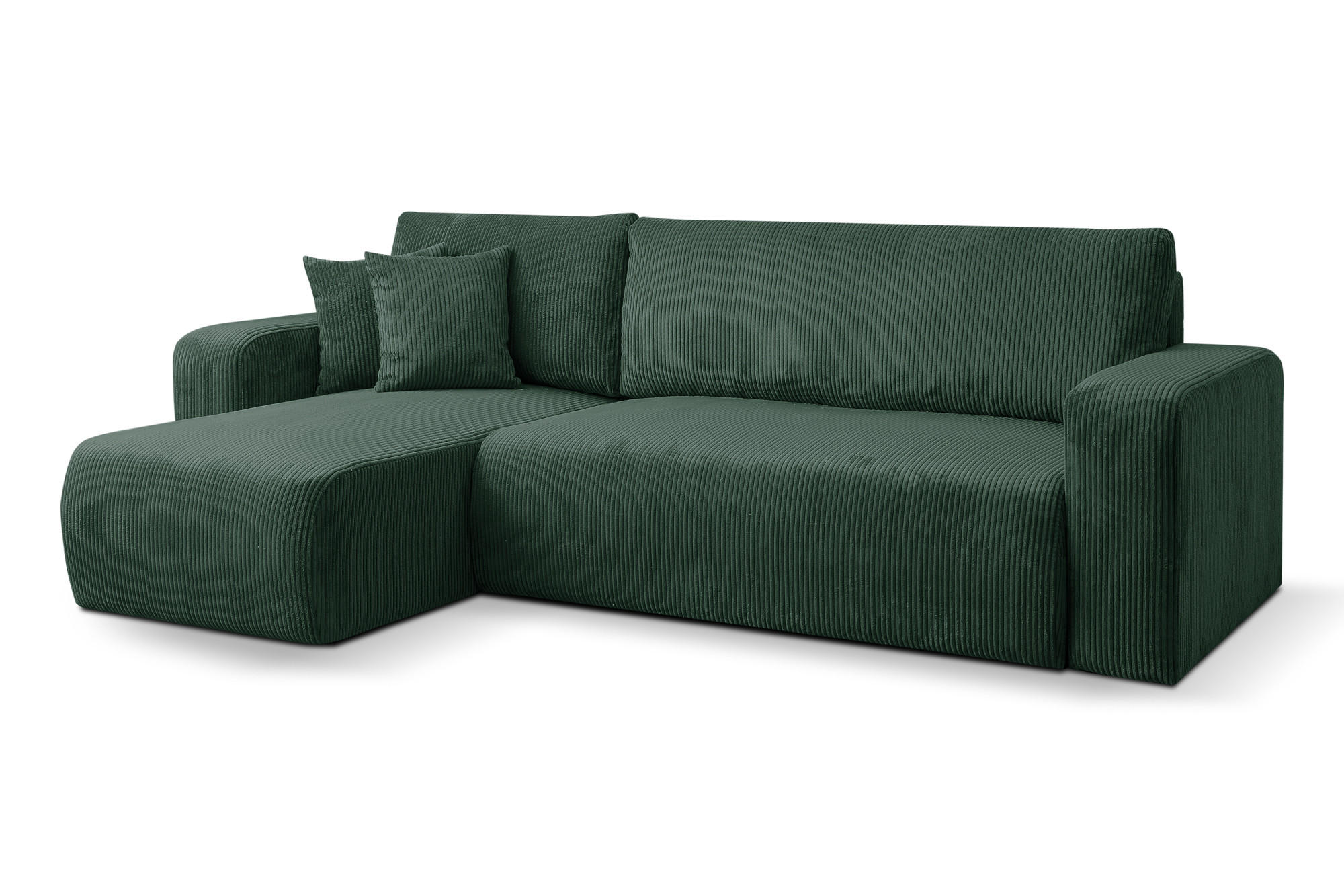 ECKSOFA LUNA mit Schlaffunktion und Bettkasten Cord-Stofff (Grün) - Grün, Textil (244/142cm) - VENASI MÖBEL