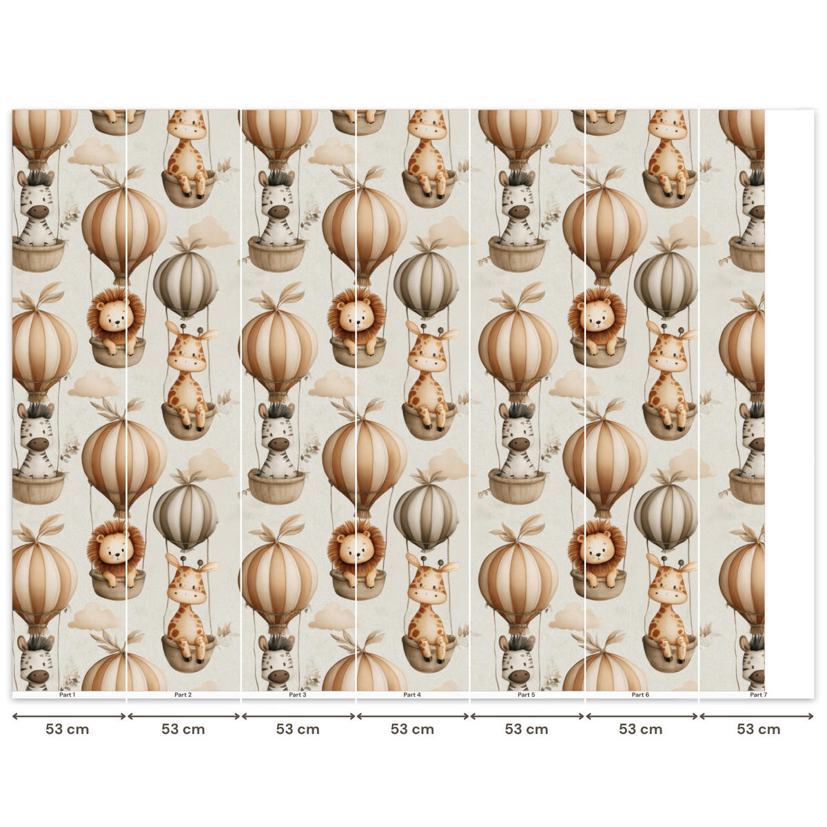 KINDERTAPETE - Safari - Heißluftballons - Taupe - 350x280 cm - Beige, Papier (350/280cm) - OnlyWow