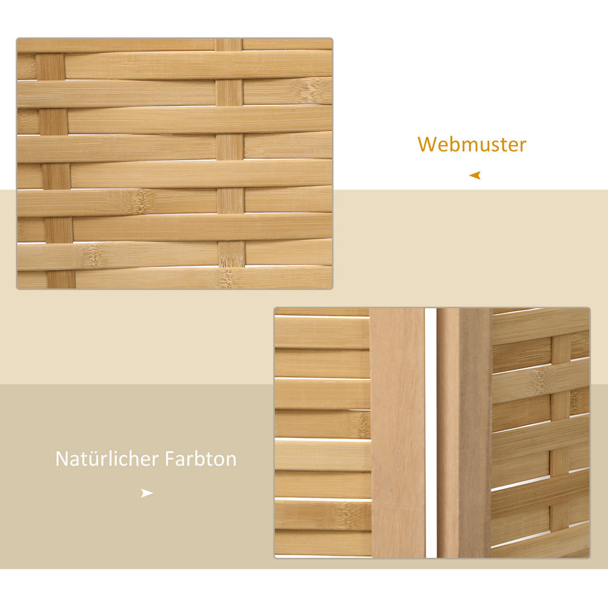 PARAVENT 4-teilig, 160 x 170 cm, Natur - Naturfarben, Naturmaterialien (160/170/1.8cm) - HOMCOM