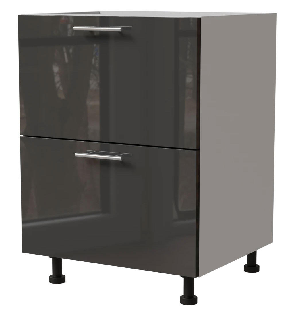 SCHUBLADENUNTERSCHRANK Essen D2A/60/1A Graphit Hochglanz / Weiß Matt 60 / 50 / 82cm - Graphitfarben/Weiß, Holz/Holzwerkstoff (60/82/50cm) - Feldmann-Wohnen