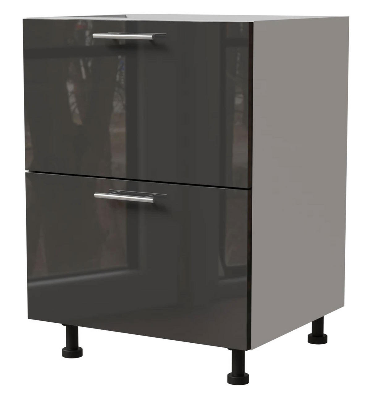 SCHUBLADENUNTERSCHRANK Essen D2A/60/1A Graphit Hochglanz / Weiß Matt 60 / 50 / 82cm - Graphitfarben/Weiß, Holz/Holzwerkstoff (60/82/50cm) - Feldmann-Wohnen