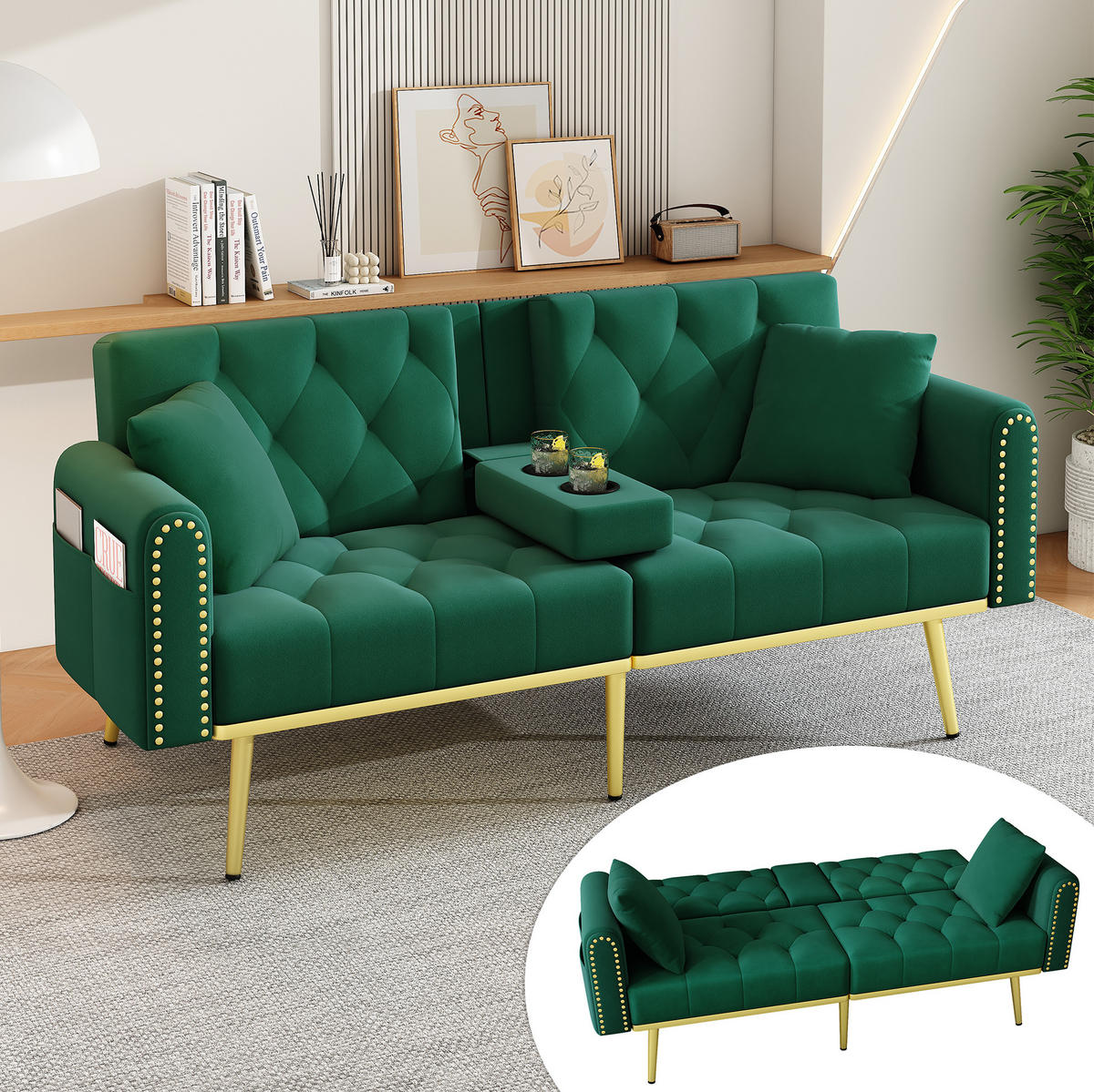 SCHLAFSOFA 175/80/73,5 cm in Grün – mit verstellbarer Rückenlehne - Grün, Textil (73.5/175/80cm) - BEAOK