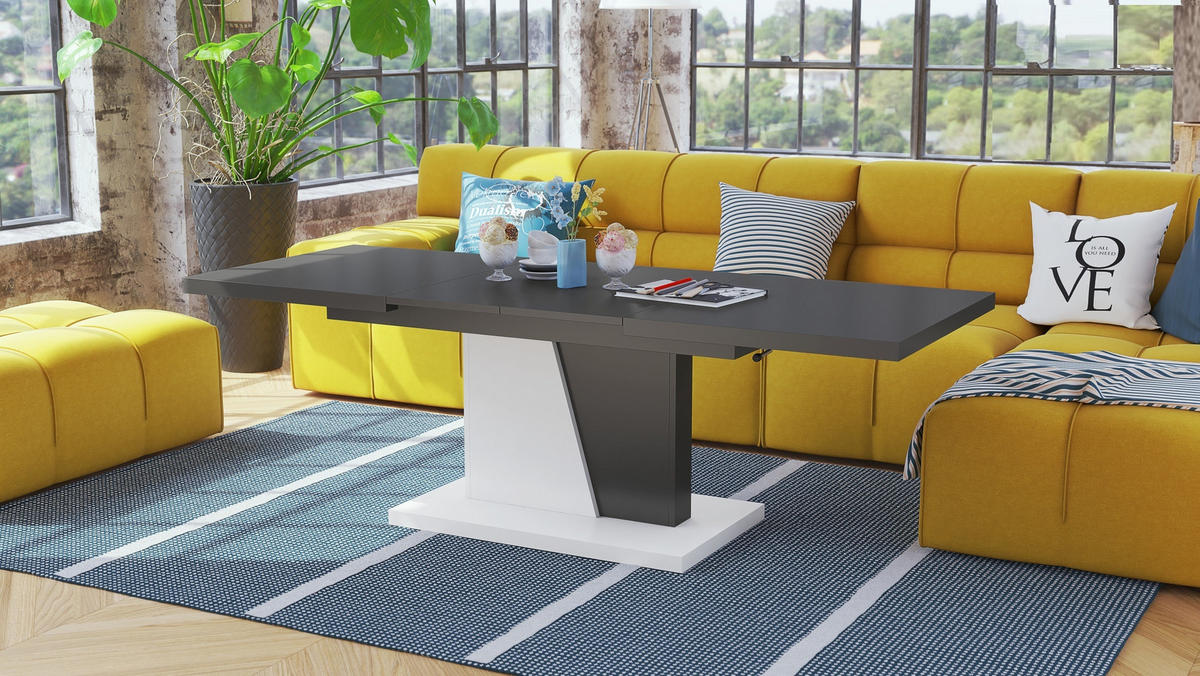 COUCHTISCH rechteckig Anthrazit matt - Weiß matt ausziehbar höhenverstellbar - Anthrazit/Weiß, Holzwerkstoff (70/120/60cm) - designimpex
