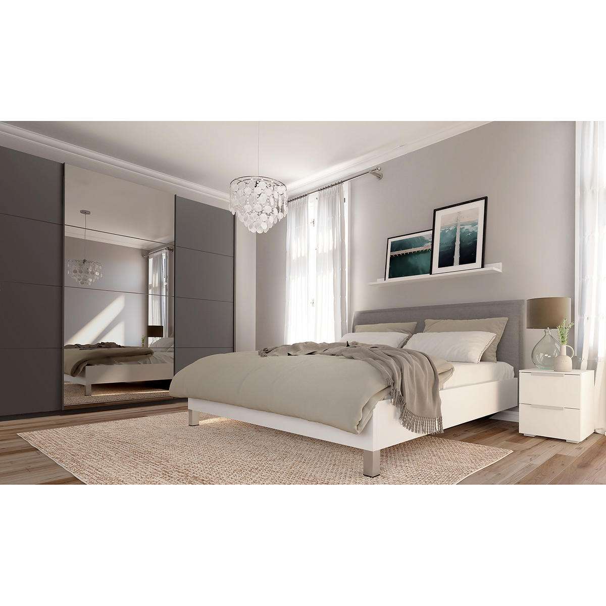 SCHWEBETÜRENSCHRANK - Graphitfarben, Glas/Holzwerkstoff (270/222/68cm) - home24