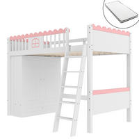 HOCHBETT 90/200 cm Weiß mit LED-Leuchten und Kleiderschrank mit Matratze - Weiß, Holzwerkstoff (90/200cm) - OKWISH