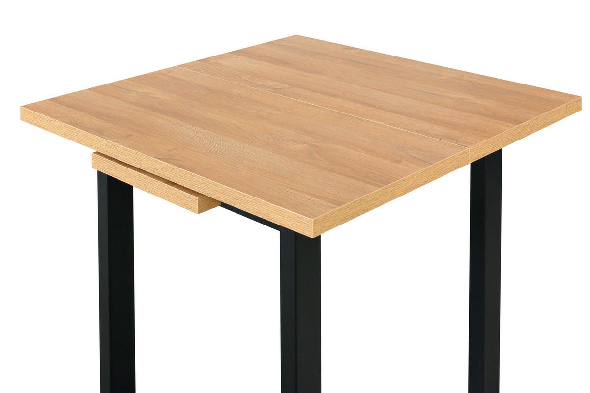 ESSTISCH Max 7, 80-110/80 cm, grandson - Birkefarben/Schwarz, Holz (80/80/76cm) - Leaf Design