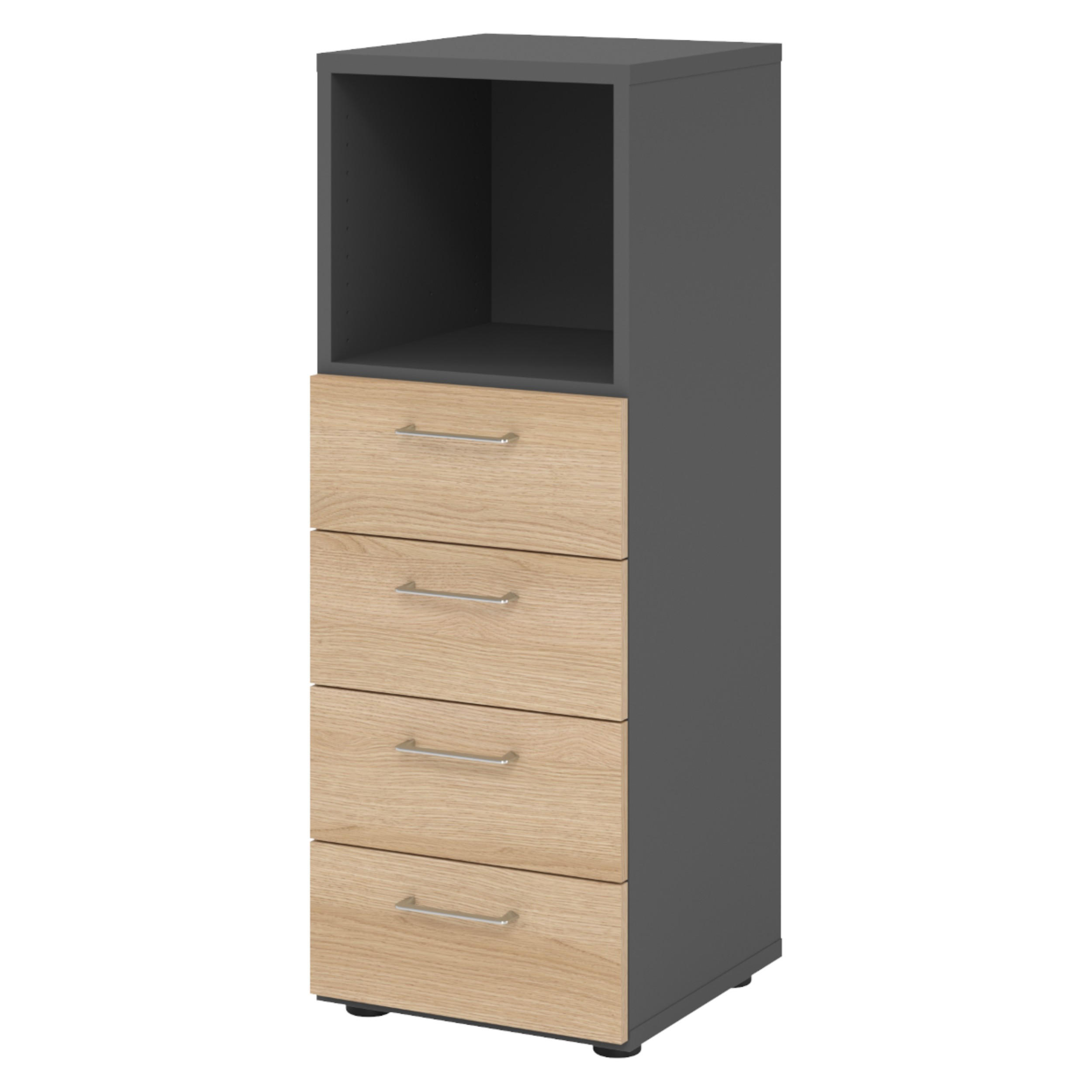 SCHUBLADENSCHRANK - 4 Schübe 42/40/110 cm in Graphitfarben/Eichefarben - Eichefarben/Graphitfarben, Holzwerkstoff (40/110/42cm) - bümö