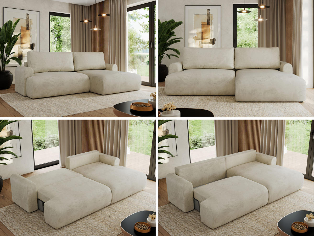 ECKSCHLAFSOFA TONO L Beige Velvet - rechts - Beige/Schwarz, Kunststoff/Textil (150/260cm) - MKS