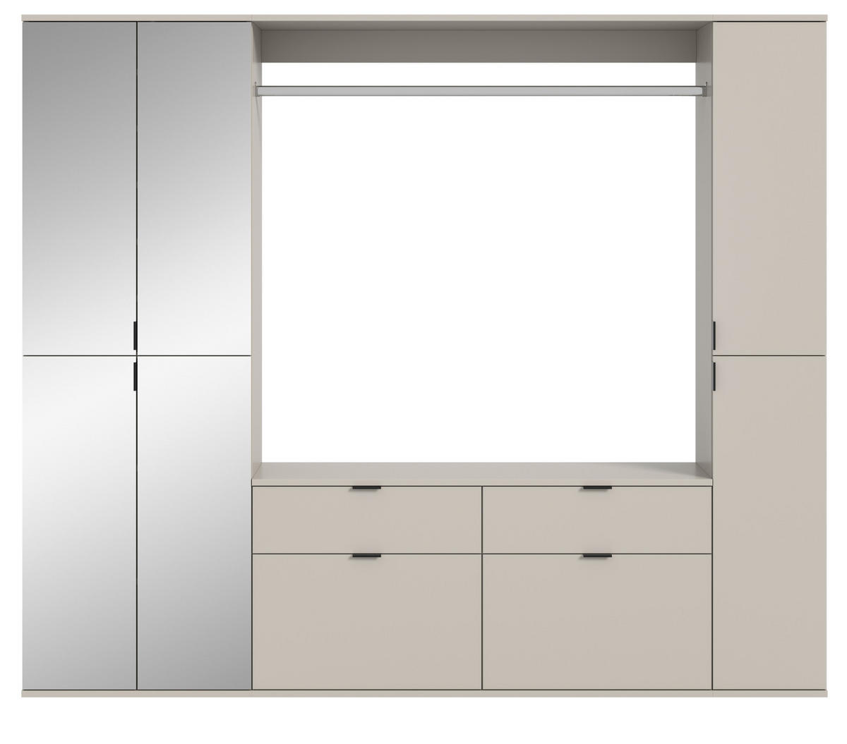 GARDEROBEN-SET Kaschmir 212 x 193 cm, Garderobenschrank mit Spiegel - Kaschmir/Schwarz, Glas/Holzwerkstoff (212/193/34cm) - Inn.Furn