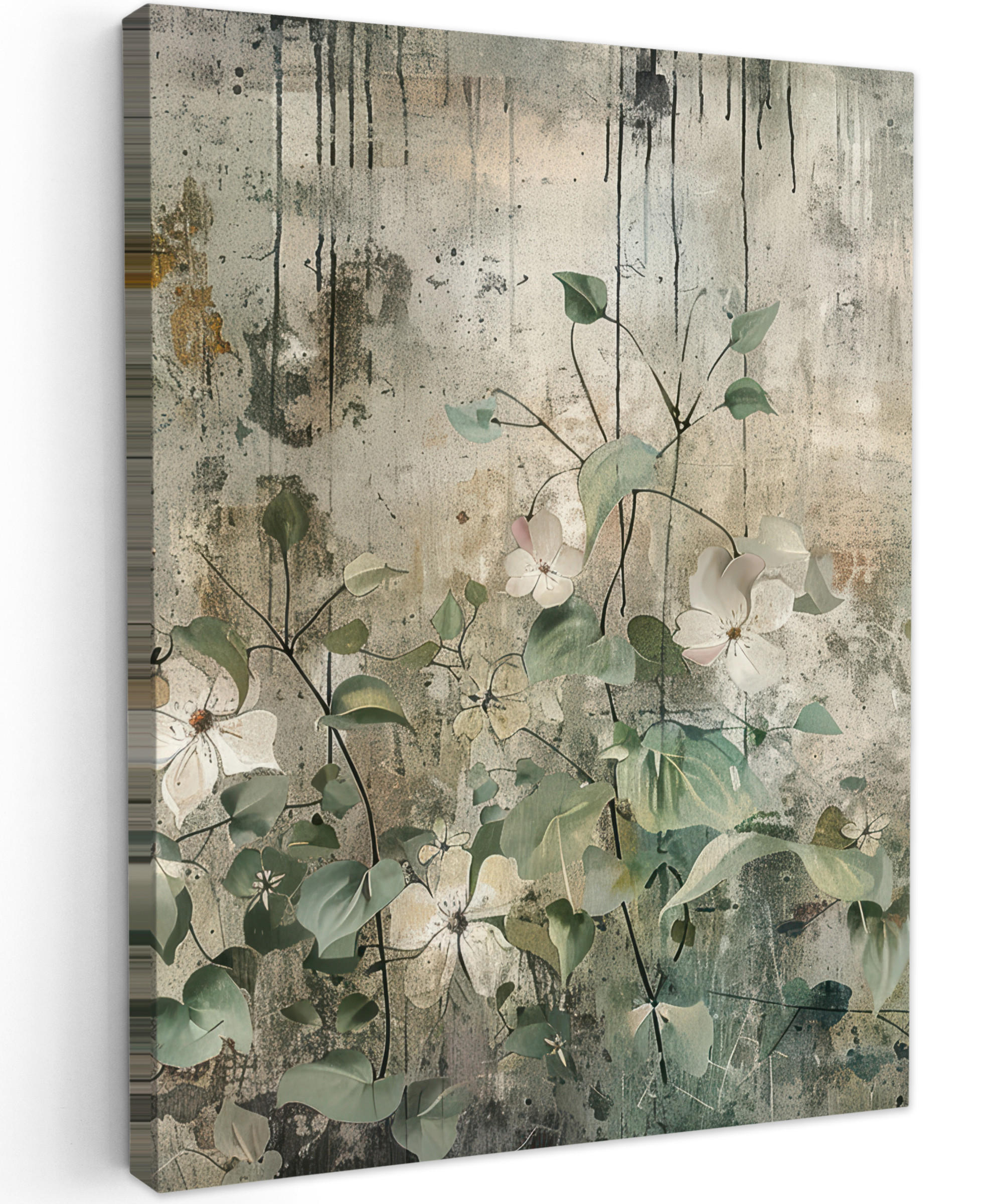 LEINWANDBILD Blumen - Blätter - Abstrakt - Modern Room Decor 30x40 cm - Grau, Textil (30/40cm) - MuchoWow
