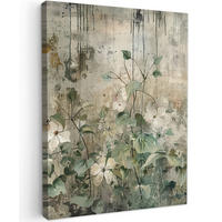 LEINWANDBILD - Blumen - Blätter - Abstrakt - Modern - 60x80 - Gemälde - Grau, Textil (60/80cm) - MuchoWow