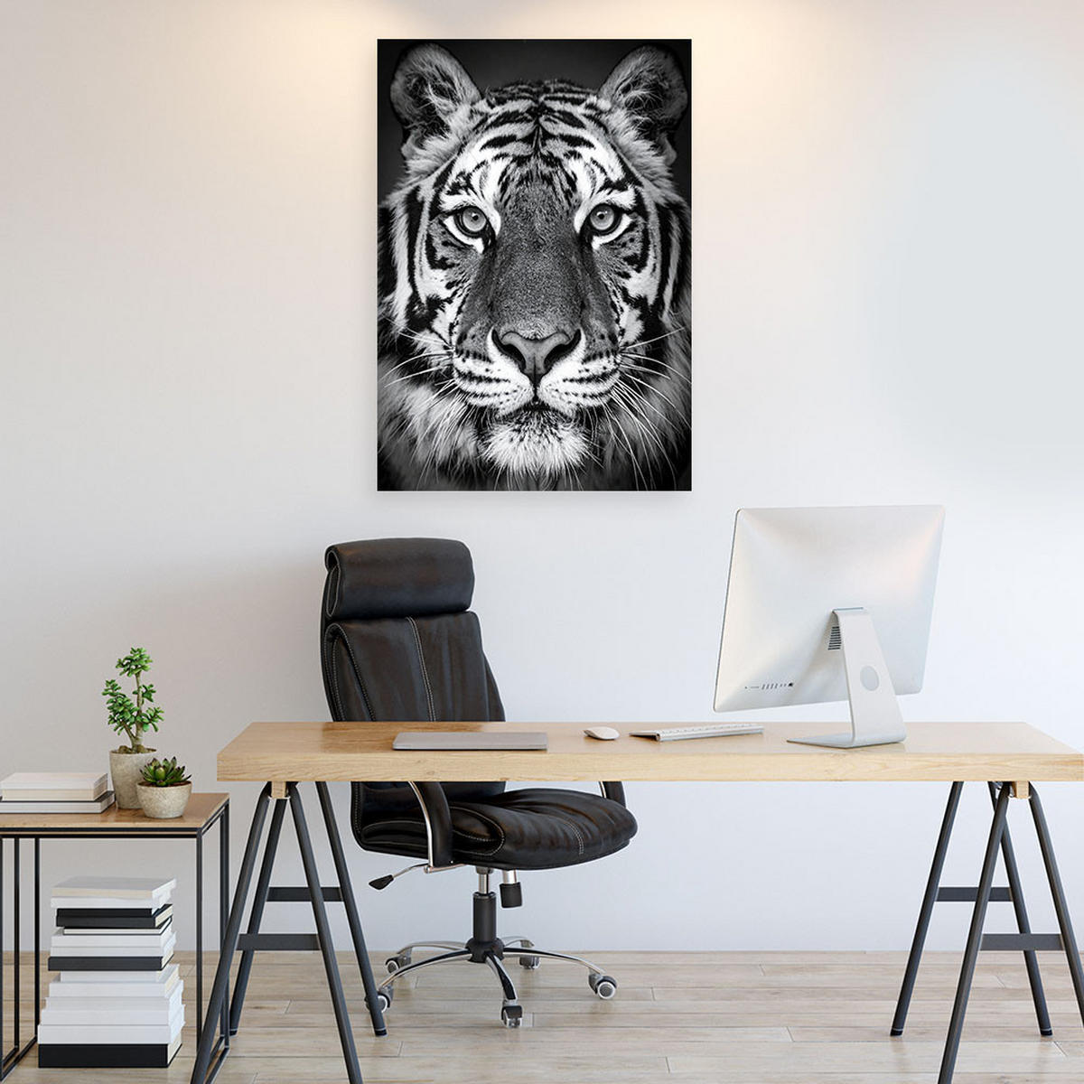 LEINWANDBILD, Afrikanischer Tiger Schwarz-Weiß - Schwarz, Textil (40/60cm) - Feeby