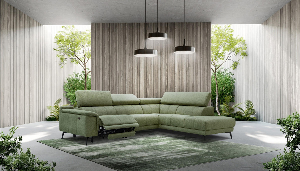 ECKSOFA FIERO 5-Sitzer mit 1 Relaxfunktion, olivgrün - Olivgrün, Holzwerkstoff/Textil (290/228cm) - Courtois Laville