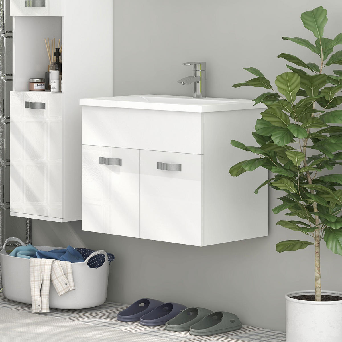 HÄNGESCHRANK Glänzend weiß 1 Stück - Weiß, Kunststoff (61/50/40cm) - GiPP