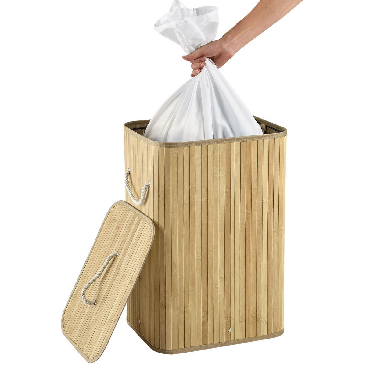 WÄSCHEKORB Curly 72 L natur - Naturfarben, Holz (40/60/30cm) - Juskys