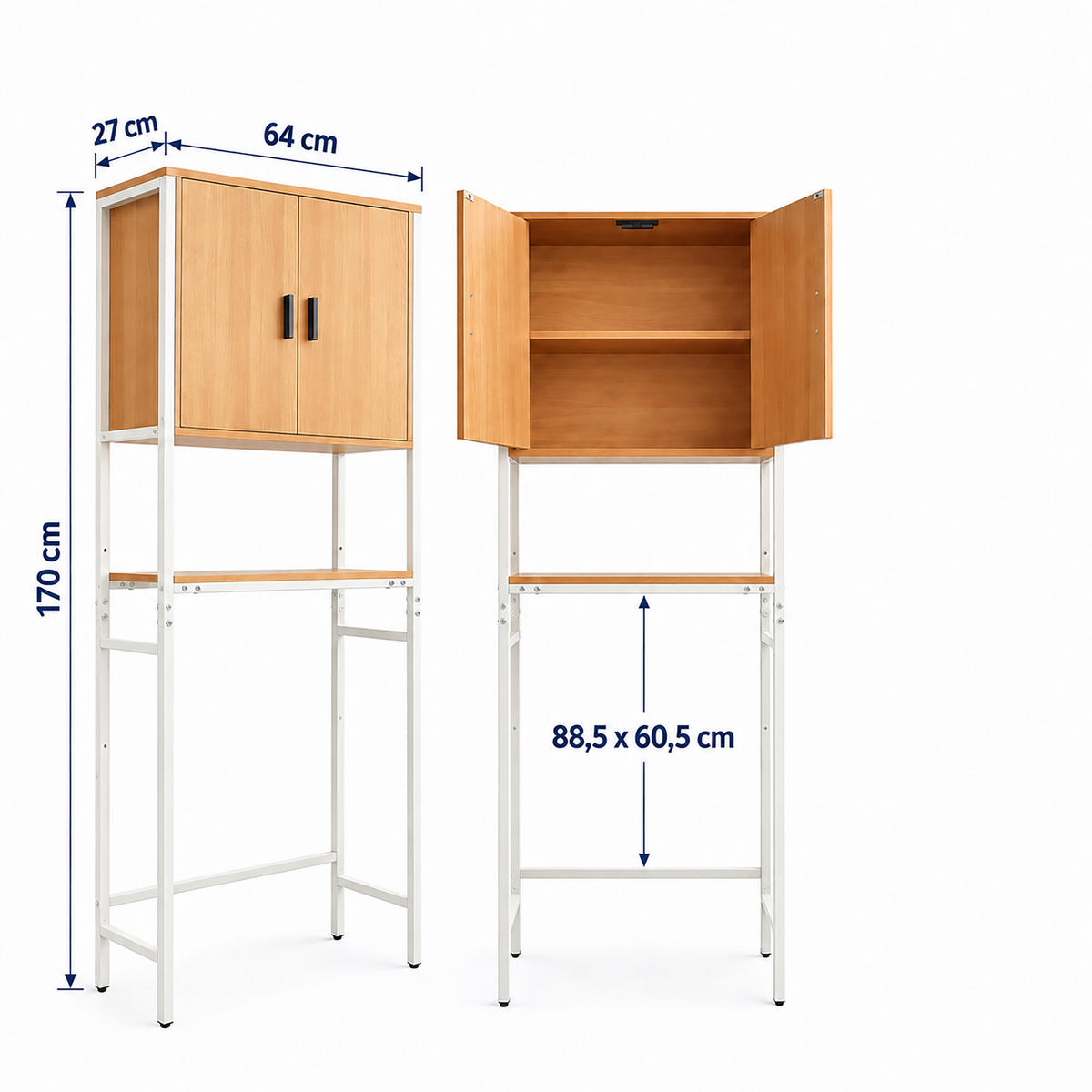 WASCHMASCHINENSCHRANK Hellbraun über Waschmaschine 170x64x27 cm - Hellbraun, Holzwerkstoff/Metall (64/170/27cm) - Relaxdays