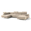 WOHNLANDSCHAFT RUBANO L-S Creme Velours-Stoff mit Schlaffunktion - Creme, Holz (339/89/190cm) - MASSENO