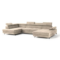 WOHNLANDSCHAFT RUBANO L-S Creme Velours-Stoff mit Schlaffunktion - Creme, Holz (339/89/190cm) - MASSENO