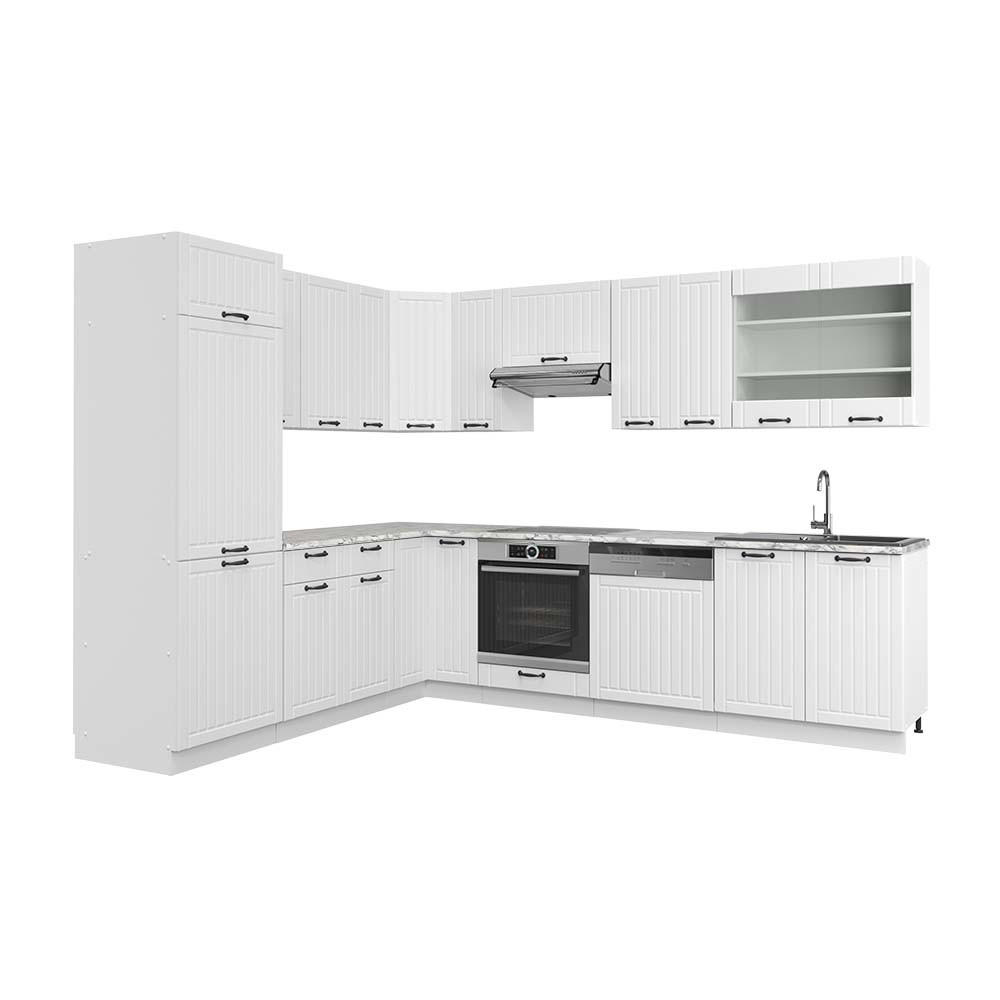 ECKKÜCHE Fame-Line Weiß Landhaus/Weiß 227 x 287 cm, AP Marmor - Creme/Weiß, Holzwerkstoff (287/81.6/60cm) - Vicco