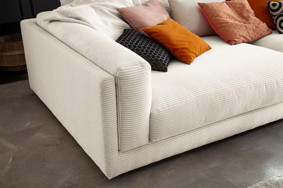 BIG SOFA RAINA Cremeweiß Cord - Creme/Schwarz, Kunststoff/Textil (294/85/150cm) - KAWOLA