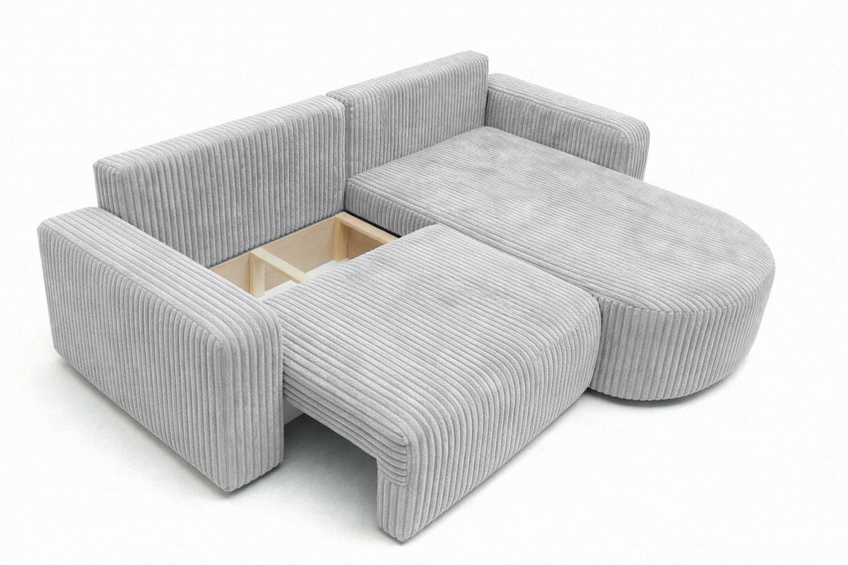 ECKSOFA Mit Schlaffunktion, Cordstoff Tilia, Grau, Rechts, ROUND ONE - Grau, Holz (244/175cm) - Kaiser Möbel
