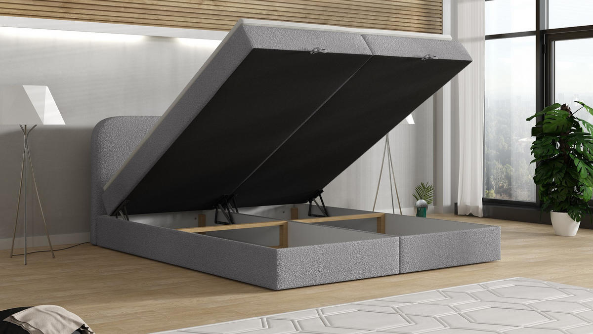 BOXBETT BOUCLE 2 180 x 200 Grau - Grau, Textil/Metall (180/200cm) - VLR BEDS